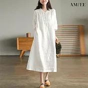 【AMIEE】簡約短袖連身洋裝(KDDY-A143) 3XL 米白