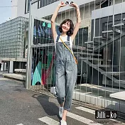 【Jilli~ko】可調整減齡顯瘦老爹褲牛仔連身吊帶褲 J9983  FREE 藍色