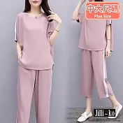 【Jilli~ko】兩件套休閒大碼寬鬆闊腿褲套裝 J9916  FREE 粉紅色