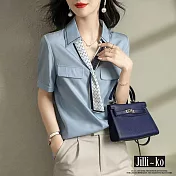 【Jilli~ko】時尚氣質繫帶休閒V領設計感寬鬆襯衫 J9900 FREE 藍色