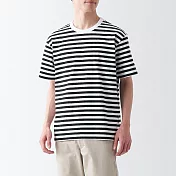 【MUJI 無印良品】男有機棉水洗粗織圓領短袖T恤 XS 黑橫紋