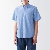 【MUJI 無印良品】男有機棉水洗牛津布扣領短袖襯衫 XS 藍格紋