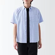 【MUJI 無印良品】男有機棉水洗牛津布扣領短袖襯衫 XS 淡藍格紋
