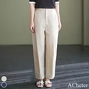 【ACheter】 日系休閒剪刀褲薄款後鬆緊高腰顯瘦寬鬆九分褲 # 116479 M 米白