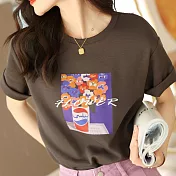 【MsMore】 可樂花朵印花寬鬆圓領新疆棉短袖T恤寬鬆短版上衣 # 116411 M 灰色