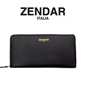 【ZENDAR】臺灣總代理 限量1折 頂級小羊皮金標拉鍊皮夾 黛安娜系列 全新專櫃展示品 黑色