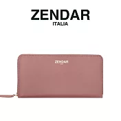 【ZENDAR】臺灣總代理 限量1折 頂級小羊皮金標拉鍊皮夾 黛安娜系列 全新專櫃展示品 桃紅色