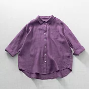 【ACheter】 輕薄清涼麻感防曬襯衫寬鬆翻領七分袖唇色短版上衣外罩# 116512 M 紫色