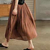 【ACheter】 流光紗長裙光澤感網紗設計感A字大擺百搭長裙# 116527 M 棕色