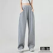 【Jilli~ko】鬆緊高腰顯瘦低胯直筒拖地衛褲 J9994 FREE 淺灰色