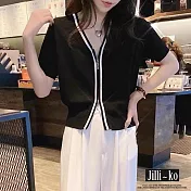 【Jilli~ko】小香風簡約設計雙拉鍊針織衫 J10228  FREE 黑色