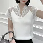 【Jilli~ko】蕾絲花邊V領打底內搭針織背心 J10093  FREE 白色