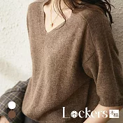 【Lockers 木櫃】春季冰絲針織半袖V領上衣 L112032706 F 咖啡F