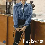 【Lockers 木櫃】春季復古水洗牛仔襯衫 L112032710 XL 藍色XL