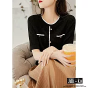 【Jilli~ko】小香風華夫格鏤空設計感針織衫 J10229 FREE 黑色