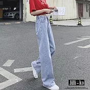 【Jilli~ko】INS潮寬鬆高腰顯瘦闊腿牛仔直筒褲 J10296 FREE 淺藍色