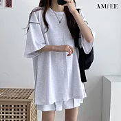 【AMIEE】純色簡約休閒線條運動套裝(KDA-635) XL 淺灰