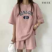 【AMIEE】球衣風休閒運動套裝(KDA-032) 2XL 粉色