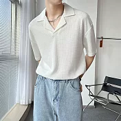 【AMIEE】設計感落肩翻領POLO衫(男裝/KDTY-538) 2XL 白色