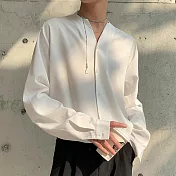 【AMIEE】男神無領滑料長袖襯衫(男裝/KDTY-119) L 白色