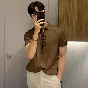 【AMIEE】型男修身坑條純色POLO衫(男裝/KDTY-2217) M 咖啡