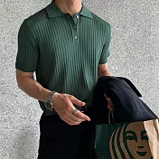 【AMIEE】型男修身坑條純色POLO衫(男裝/KDTY-2217) L 墨綠