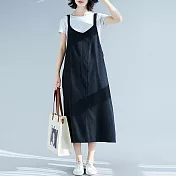 【慢。生活】文藝設計款大碼寬鬆休閒棉麻背心裙 1810 FREE 黑色