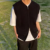 【AMIEE】韓系文青百搭修身針織開衫背心(男裝/KDCY-B28) 2XL 黑色