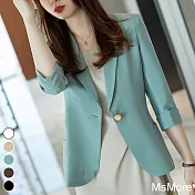 【MsMore】 休閒小西裝外套氣質韓版小個子短版薄款七分袖外套 # 116734 M 綠色