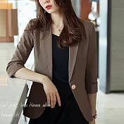 【MsMore】 休閒小西裝外套氣質韓版小個子短版薄款七分袖外套 # 116734 L 棕色