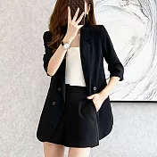 【MsMore】 小西裝外套大碼休閒七分袖薄款中長版時髦百搭外套 # 116735 2XL 黑色