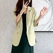【MsMore】 小西裝外套大碼休閒七分袖薄款中長版時髦百搭外套 # 116735 M 綠色