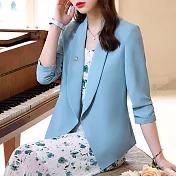 【MsMore】 七分袖小西裝外套休閒薄款高端職業氣質女神百搭短版外套 # 116736 XL 藍色