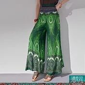 潘克拉 | 泰國曼陀羅孔雀印花半鬆緊高腰封飄逸裙褲 TM1375 FREE 綠色