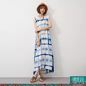 潘克拉 | 藍染方格幾何壓紋夏季縲縈背心裙 TM1383 FREE 藍色