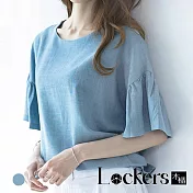 【Lockers 木櫃】春季喇叭袖蝴蝶結襯衫上衣 L112041003 F 藍色F