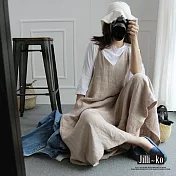 【Jilli~ko】百搭休閒亞麻吊帶褲 J7366  FREE 杏色