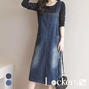 【Lockers 木櫃】春季寬鬆牛仔背帶連衣裙 L112041009 M 深藍色M