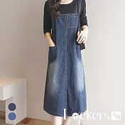 【Lockers 木櫃】春季寬鬆牛仔背帶連衣裙 L112041009 XL 深藍色XL