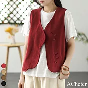 【ACheter】 棉痳無袖坎肩百搭外搭顯瘦背心短版外套# 116866 M 紅色