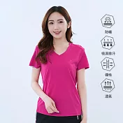 【遊遍天下】MIT台灣製女款顯瘦抗UV防曬涼感吸濕排汗機能V領衫 S 玫紅