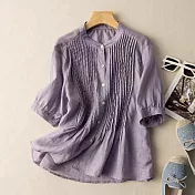 【慢。生活】文藝復古娃娃領褶襇設計寬鬆棉麻襯衫 8268  FREE 紫色