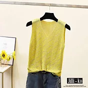 【Jilli~ko】時尚晶鑽波浪圖案金蔥冰絲針織背心 J10256 FREE 黃色