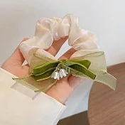 【JENG】法式森系清新鈴蘭花網紗蝴蝶結髮圈 _卡其
