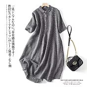 【慢。生活】日系棉麻復古格子寬鬆長款連衣裙 51680  FREE 黑色