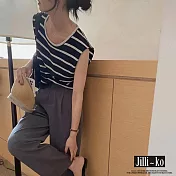 【Jilli~ko】韓國CHIC風條紋無邊冰絲針織背心 J10539 FREE 黑色