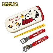 【日本正版授權】史努比 三件式 餐具組 日本製 環保餐具/湯匙/筷子/叉子 Snoopy/PEANUTS 大西賢製販