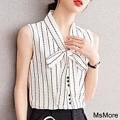 【MsMore】 小清新條紋襯衫設計感夏新款V領涼爽寬鬆背心短版上衣 # 116967 M 條紋色