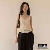 【Jilli~ko】假兩件雙色無邊坑條針織背心 J10540  FREE 杏色