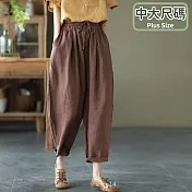 【慢。生活】文藝復古鬆緊腰繫帶休閒棉麻褲 2245 FREE 咖啡色